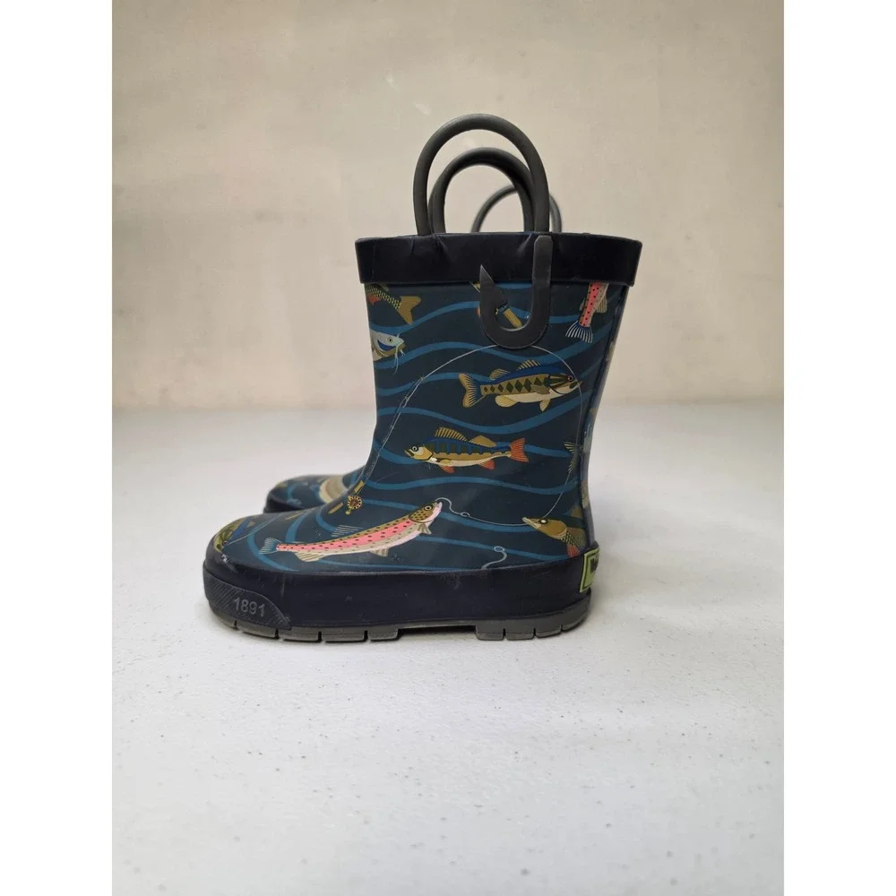 Western Chief Toddler Boys Fishing Print Rain Boots Navy Blue Size 7 Waterproof